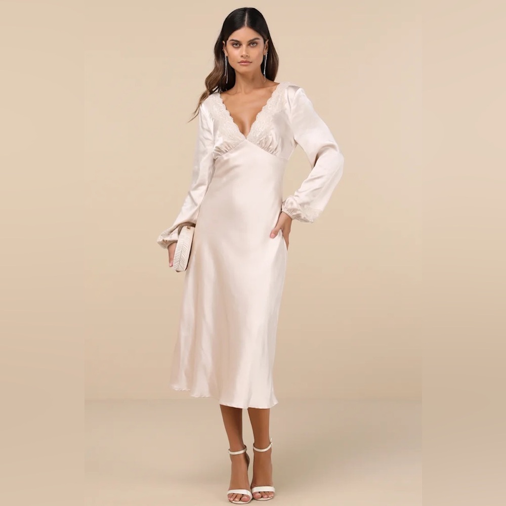 Lulu's Cream Long Sleeve Dress